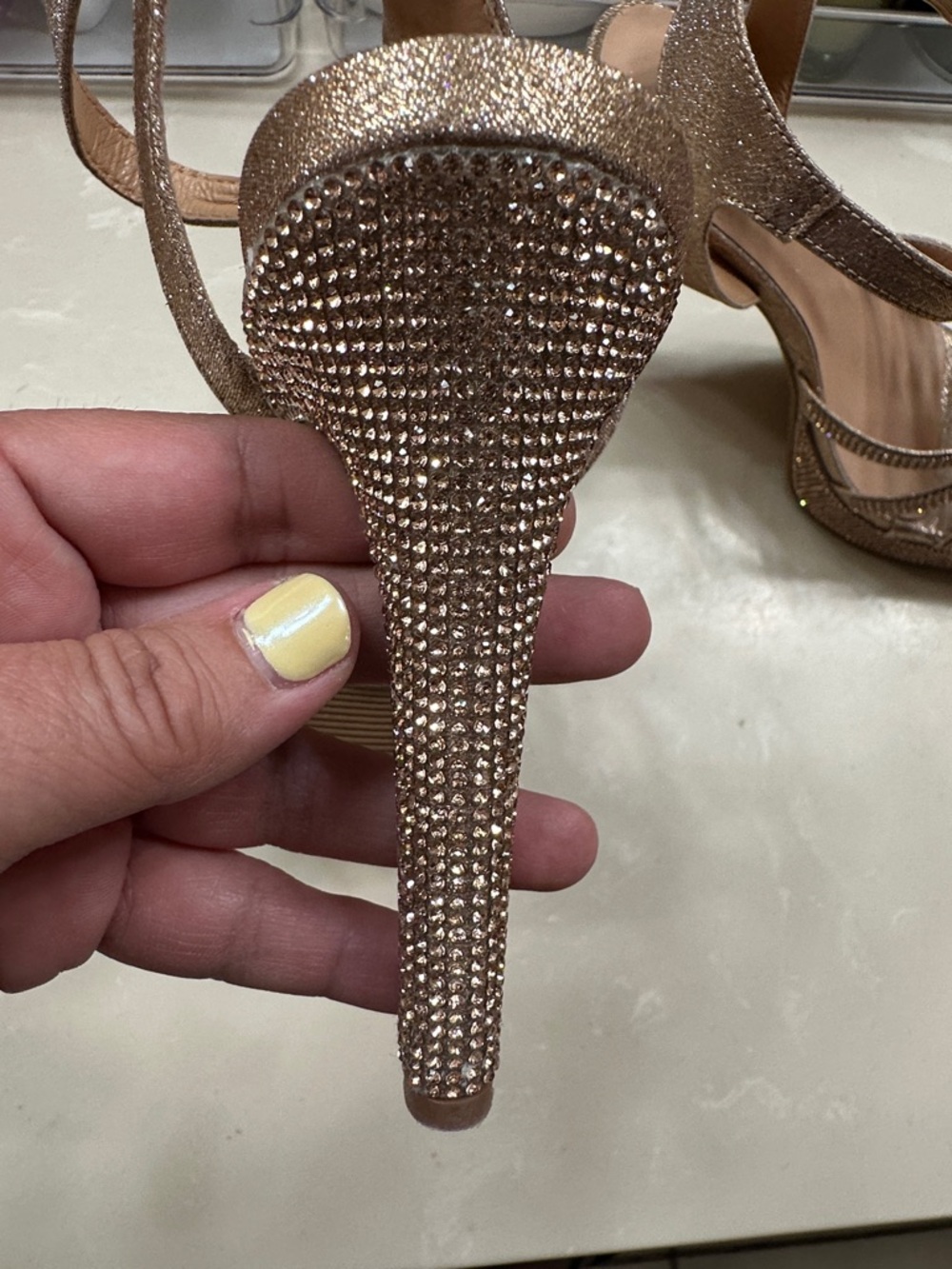 TOP Moda Rose Gold Rhinestone Platform Strappy Heels - Picture 5 of 7
